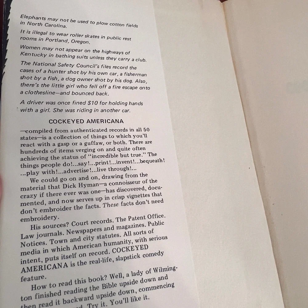 Cockeyed Americana Dick Hyman 1979 Hardcover Oddities Humor Jimmy Durante Law